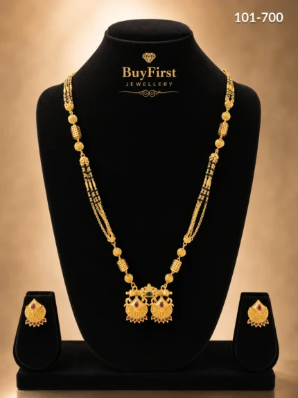 1 Gram Jewellery Double Floral Mangalsutra Set with Matching Earrings Gold Plated