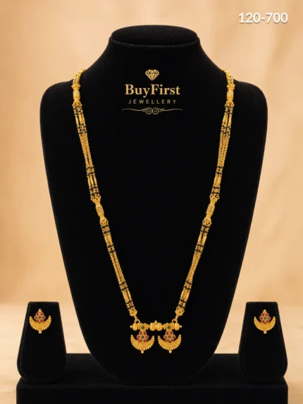 1 Gram Jewellery Royal Peacock Arc Long Mangalsutra Set with Matching Earrings Gold Plated