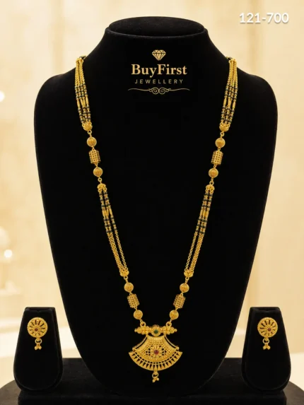 1 Gram Jewellery Traditional Fan Filigree Long Mangalsutra Set with Matching Earrings Gold Plated