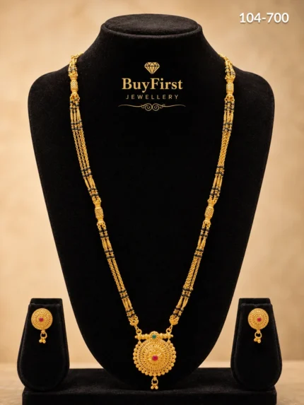1 Gram Jewellery Round Floral Pendent Mangalsutra Set with Matching Earrings Gold Plated