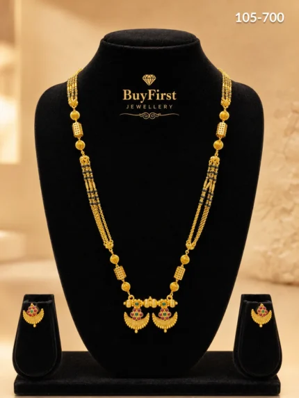 1 Gram Jewellery Double Floral Mangalsutra Set with Matching Earrings Gold Plated